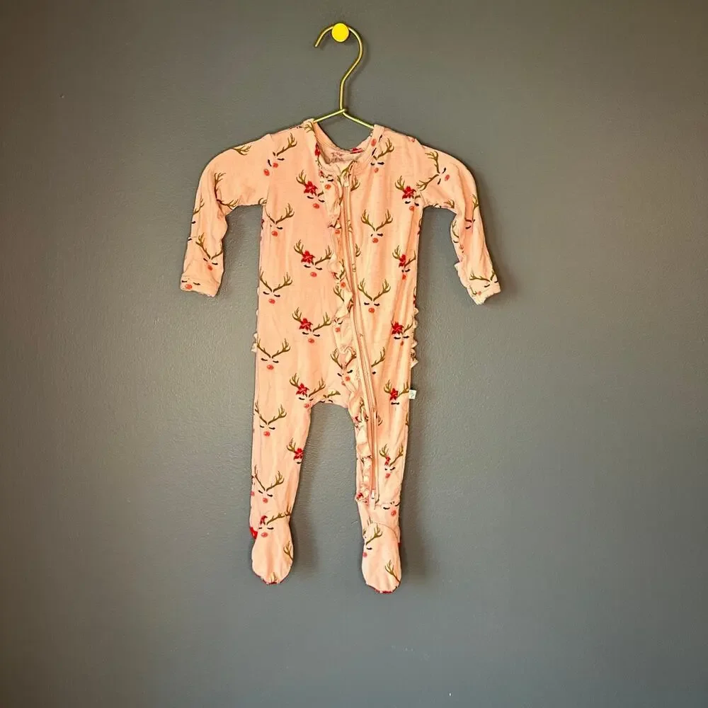 Posh peanut Clarice reindeer ruffle footie